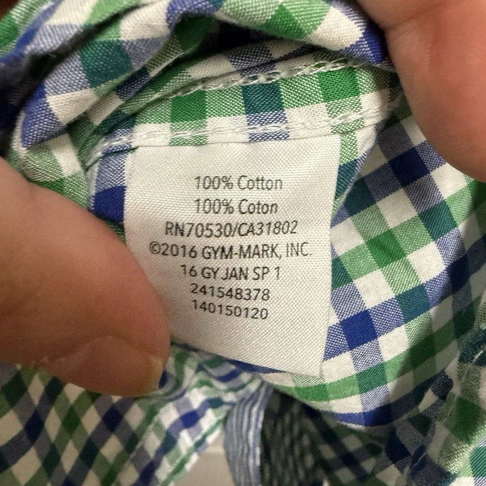 Gymboree Spring Prep Green Blue Check White Gingham Long‎ Sleeve Woven Shirt 5 6